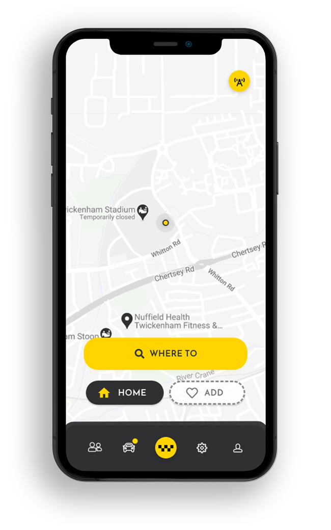 The Holler app map showing nearby taxis